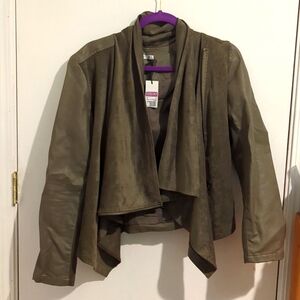 Green pleather, wrap coat, Fall, Dex, Size Lg.